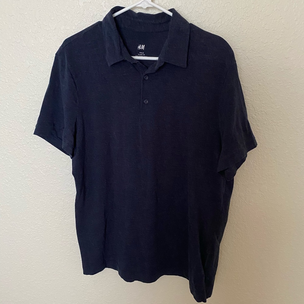H&M Vintage Wash Polo Slim Fit Large Blue